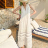 French Riviera Breathable Lyocell Lace Halter Frill Womens Maxi Dress