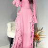Timeless Classic Ruffled Flare Sleeve Stretchy Polyester Womens Maxi Dress