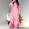 Timeless Classic Ruffled Flare Sleeve Stretchy Polyester Womens Maxi Dress