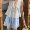 French Riviera Scalloped Broderie Anglaise Cotton Linen Womens Shorts