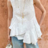 French Riviera Broderie Anglaise Womens Asymmetric Ruffled Blouse