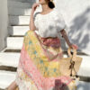 French Riviera Crinkled Floral Scalloped Lace Womens Cotton Maxi Skirt