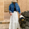French Riviera Broderie Anglaise Cotton Womens Tiered Midi Skirt