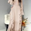 Timeless Classic Ruffled Flare Sleeve Stretchy Polyester Womens Maxi Dress
