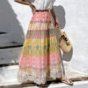 French Riviera Crinkled Floral Scalloped Lace Womens Cotton Maxi Skirt