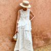 French Riviera Broderie Anglaise Womens Asymmetric Ruffled Blouse