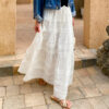 French Riviera Broderie Anglaise Cotton Womens Tiered Midi Skirt