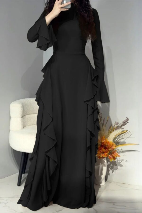 Timeless Classic Ruffled Flare Sleeve Stretchy Polyester Womens Maxi Dress