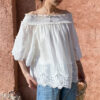 French Riviera Smocked Scalloped Lace Lyocell Womens Bardot Blouse