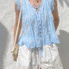 French Riviera Scalloped Broderie Anglaise Cotton Linen Womens Shorts