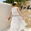 French Riviera Airy Cotton Broderie Anglaise Women Midi Skirt Set