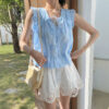 French Riviera Scalloped Broderie Anglaise Cotton Linen Womens Shorts