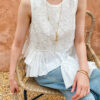 French Riviera Broderie Anglaise Womens Asymmetric Ruffled Blouse