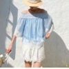 French Riviera Smocked Scalloped Lace Lyocell Womens Bardot Blouse