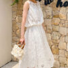 French Riviera Airy Cotton Broderie Anglaise Women Midi Skirt Set