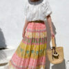 French Riviera Crinkled Floral Scalloped Lace Womens Cotton Maxi Skirt