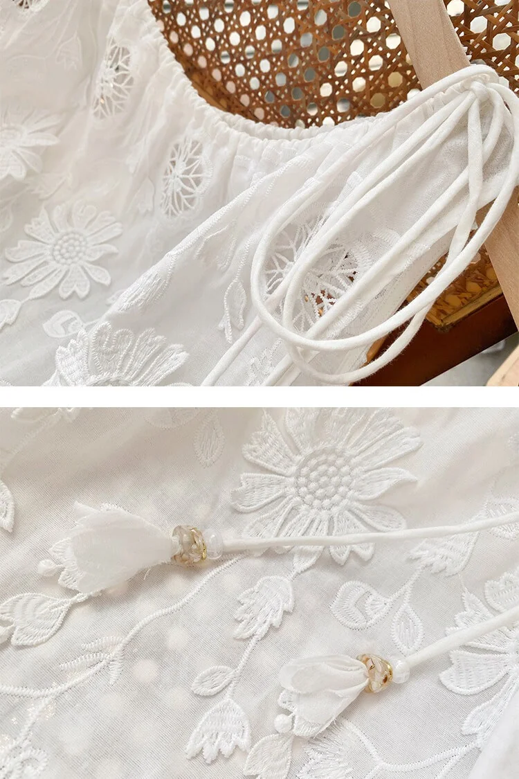 French Riviera Airy Cotton Broderie Anglaise Women Midi Skirt Set