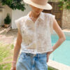 French Riviera Broderie Anglaise Cotton Womens Sleeveless Cropped Top