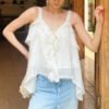 French Riviera Breathable Lyocell Scalloped Lace Trim Womens Cami Top