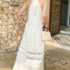 French Riviera Breathable Lyocell Lace Halter Frill Womens Maxi Dress