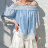 French Riviera Smocked Scalloped Lace Lyocell Womens Bardot Blouse