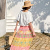 French Riviera Crinkled Floral Scalloped Lace Womens Cotton Maxi Skirt