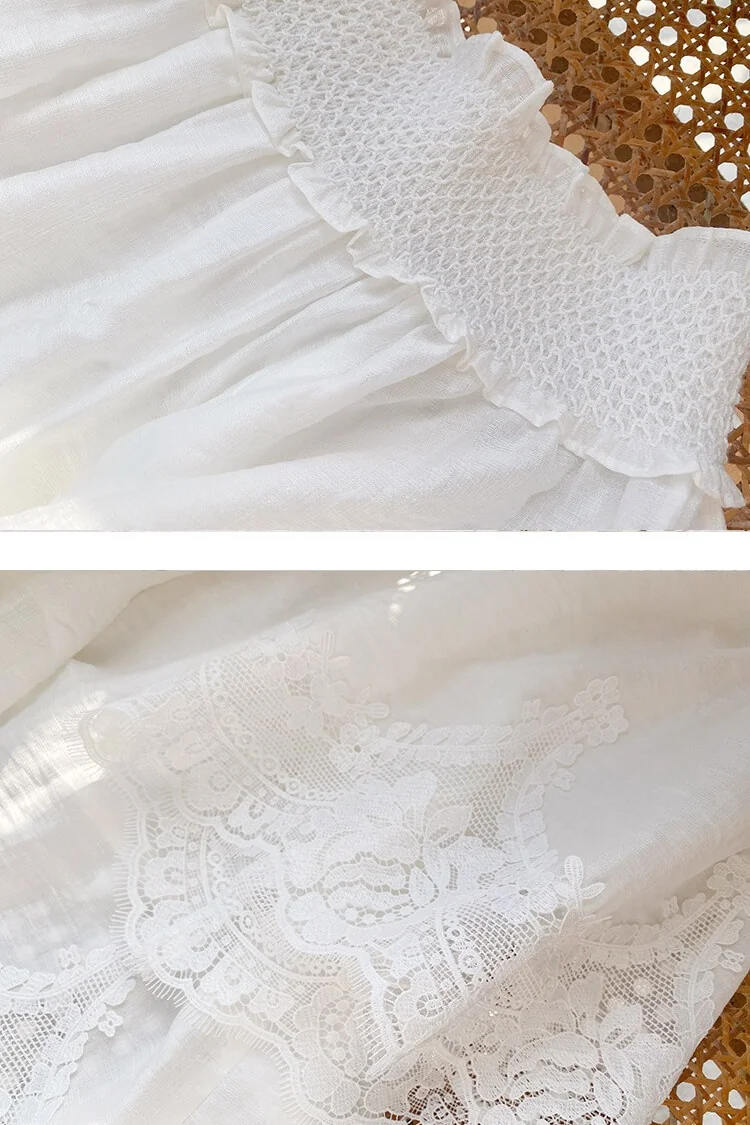 French Riviera Smocked Scalloped Lace Lyocell Womens Bardot Blouse