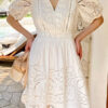 French Riviera Broderie Anglaise Scalloped Cotton Womens Mini Dress