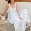 French Riviera Breathable Lyocell Scalloped Lace Trim Womens Cami Top