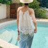 French Riviera Scalloped Broderie Anglaise Cotton Womens Cami Top