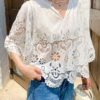 French Riviera Scalloped White Broderie Anglaise Womens Tops