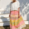 French Riviera Crinkled Floral Scalloped Lace Womens Cotton Maxi Skirt