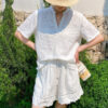 French Riviera Short Sleeve Broderie Anglaise Linen Lyocell Blouse