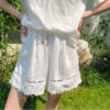 French Riviera Linen Lyocell Scalloped Embroidered Womens Shorts