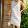 French Riviera Cotton Linen Eyelet Womens Sleeveless Shift Mini Dress