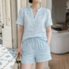 French Riviera Linen Lyocell Scalloped Embroidered Womens Shorts