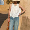 French Riviera Cotton Broderie Anglaise Womens Sleeveless Blouse