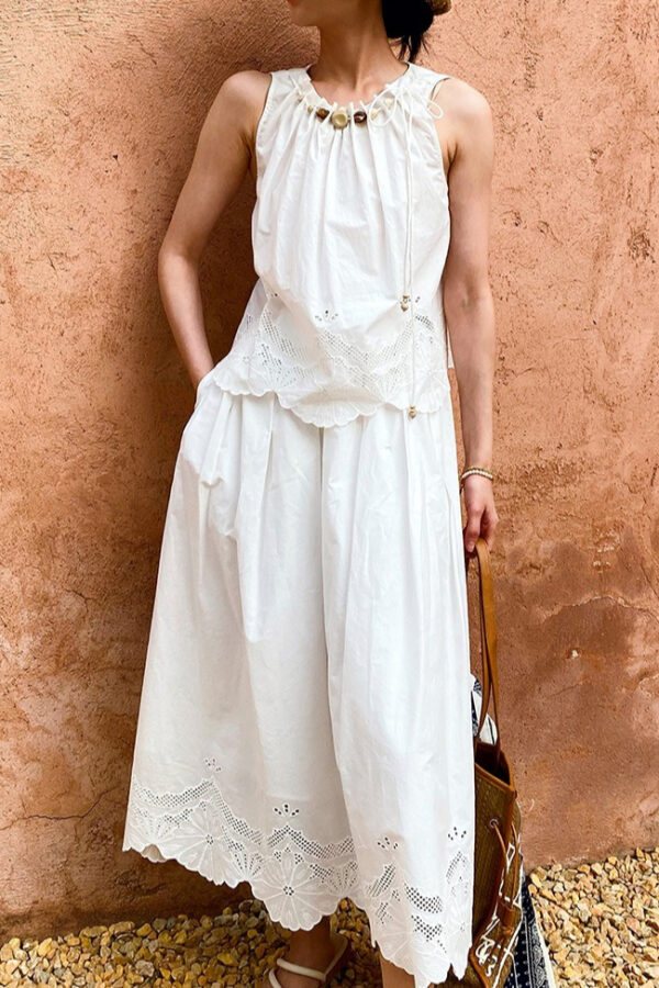 French Riviera Cotton Broderie Anglaise Womens Sleeveless Blouse