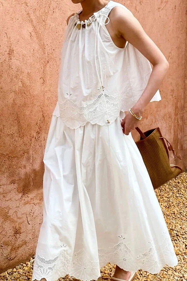 French Riviera Cotton Broderie Anglaise Womens Sleeveless Blouse