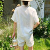 French Riviera Linen Lyocell Scalloped Embroidered Womens Shorts