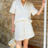 French Riviera Linen Lyocell Scalloped Embroidered Womens Shorts