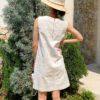 French Riviera Cotton Linen Eyelet Womens Sleeveless Shift Mini Dress