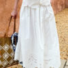 French Riviera Scalloped Broderie Anglaise Cotton Womens Midi Skirt Set