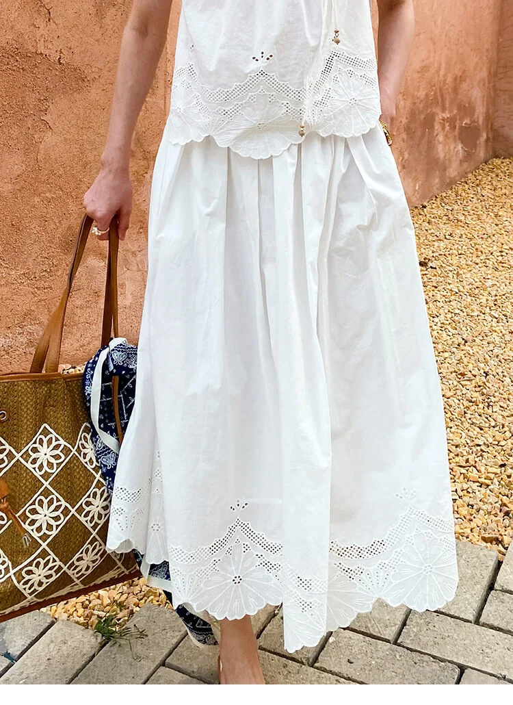 French Riviera Cotton Broderie Anglaise Womens Sleeveless Blouse
