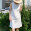 French Riviera Cotton Linen Eyelet Womens Sleeveless Shift Mini Dress