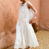French Riviera Scalloped Broderie Anglaise Cotton Womens Midi Skirt Set
