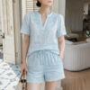 French Riviera Linen Lyocell Scalloped Embroidered Womens Shorts