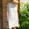 French Riviera Cotton Linen Eyelet Womens Sleeveless Shift Mini Dress