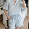 French Riviera Short Sleeve Broderie Anglaise Linen Lyocell Blouse