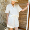 French Riviera Linen Lyocell Scalloped Embroidered Womens Shorts